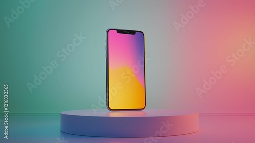 Pastel phone mockup floating with gradient, ambient lighting, sleek design, and vibrant background