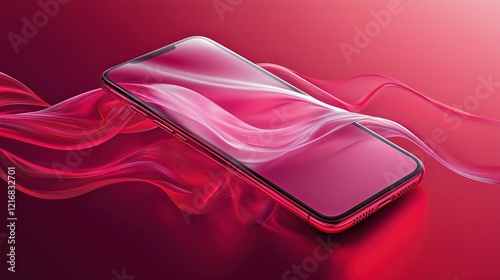 Red Minimal phone mockup floating with soft, ambient lighting, sleek design, and clean background