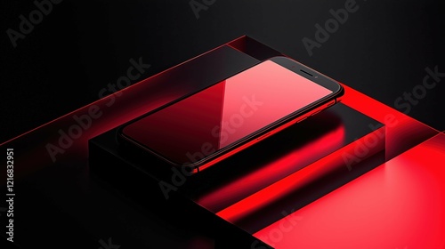 Red Minimal phone mockup floating with soft, ambient lighting, sleek design, and clean background