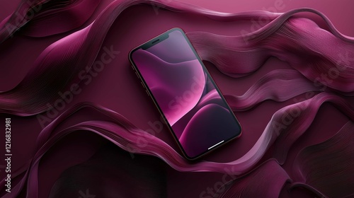 Burgundy minimal phone mockup with soft, ambient lighting, sleek design, and clean background