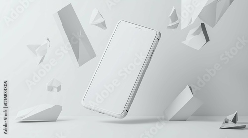 A white minimal phone mockup with soft, ambient lighting, sleek design, and a clean background