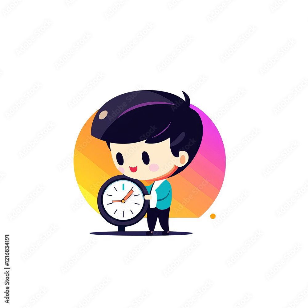 Child holding a clock playful illustration digital art bright colors whimsical style time concept Child holding a clock playful illustration digital art bright colors whimsical style time concept