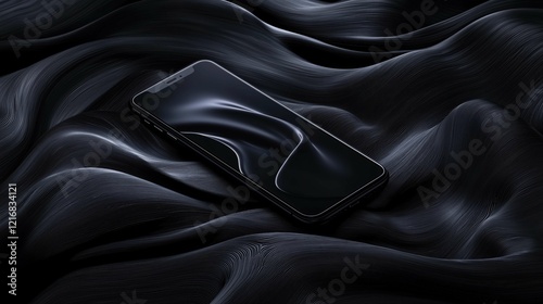 Black minimal phone mockup floating with soft, ambient lighting, sleek design, and clean background
