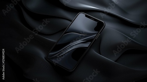 Black minimal phone mockup floating with soft, ambient lighting, sleek design, and clean background