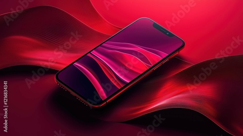 Red Minimal phone mockup floating with soft, ambient lighting, sleek design, and clean background