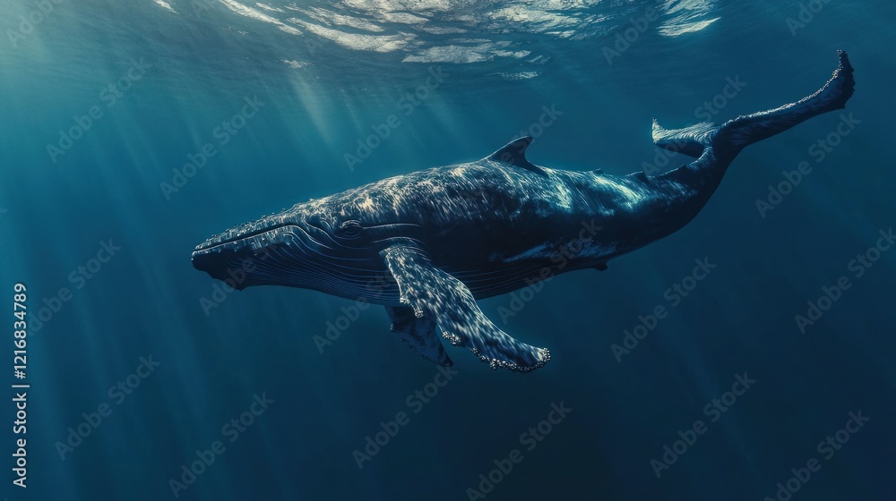 Fototapeta premium Humpback Whale Swimming Underwater