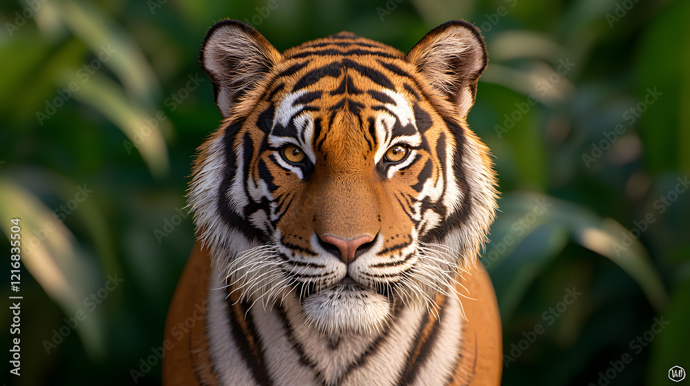 Fototapeta premium Majestic tiger portrait in lush jungle wildlife close-up nature stunning colors