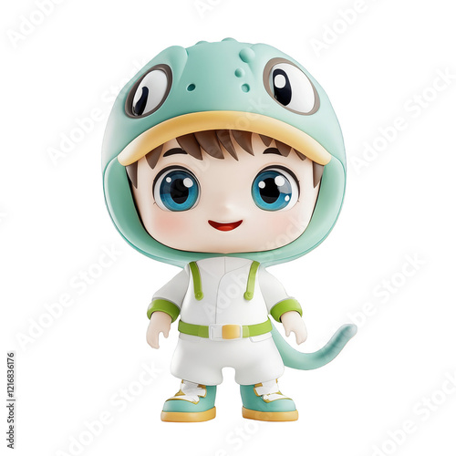 Playful child character in froggy costume fantasy setting toy photography colorful environment whimsical design