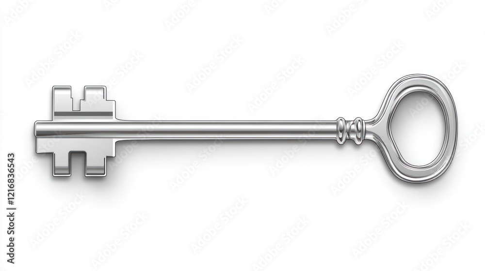 Single metallic key isolated on white background. Single metallic key isolated on white background.