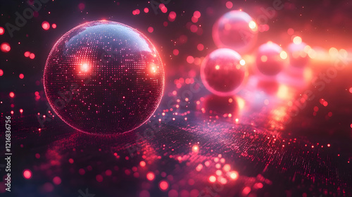 Wallpaper Mural Abstract Red Sphere Glowing in Dark Background with Particles Torontodigital.ca