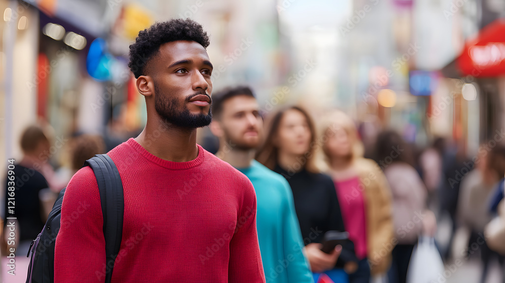 Contemplative young man amidst bustling city streets urban environment lifestyle engaging viewpoint Contemplative young man amidst bustling city streets urban environment lifestyle engaging viewpoint