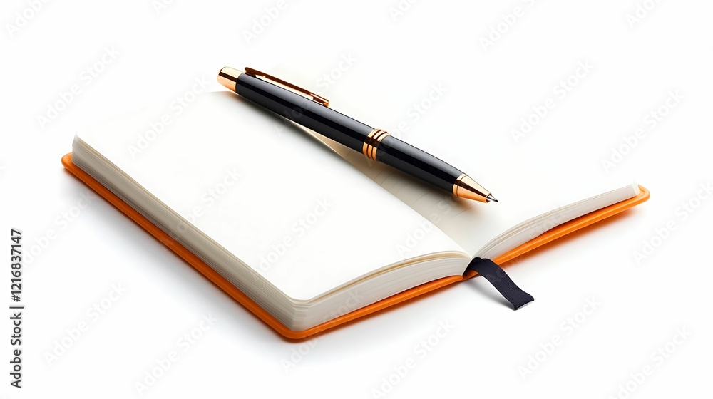 A sleek, open notebook with a pen resting on top, ideal for jotting down thoughts or notes. A sleek, open notebook with a pen resting on top, ideal for jotting down thoughts or notes.