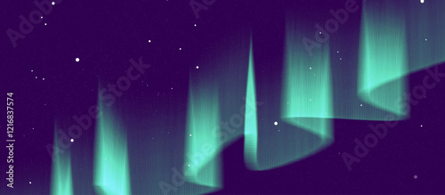 Fresh purple sky with green Aurora and many stars in the shape of the milky way, astronomy background, Vector illustration. landscape
