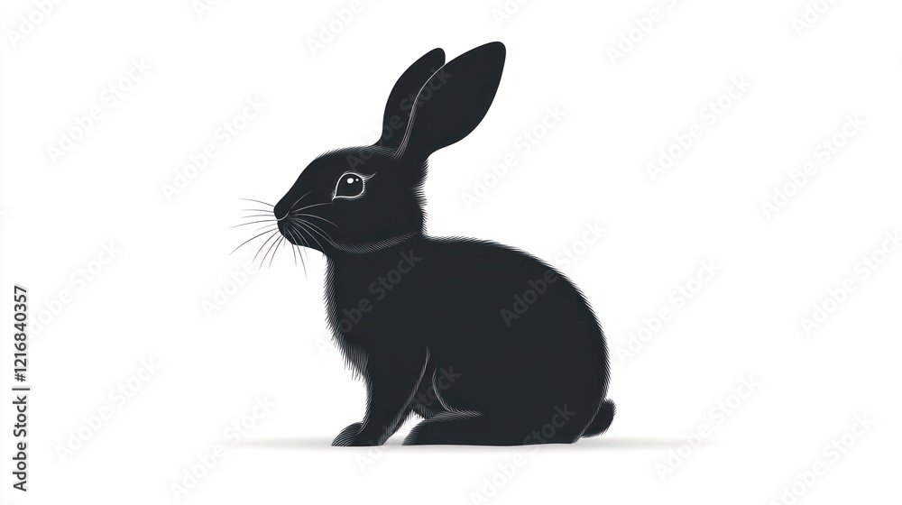 Black rabbit sitting, profile view, isolated on white background. Black rabbit sitting, profile view, isolated on white background.