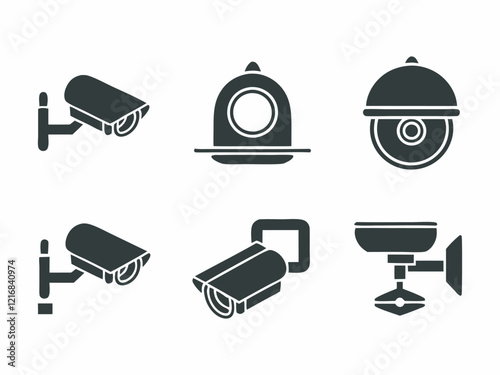 Various Security Camera Icons for Surveillance Systems. Outdoor Surveillance camera, wall mounted, security solid icon, CCTV concept, safety vector sign on white background