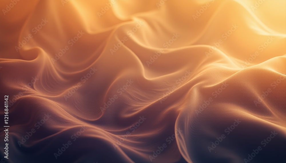 Fototapeta premium Soft golden fabric waves with warm glowing light.