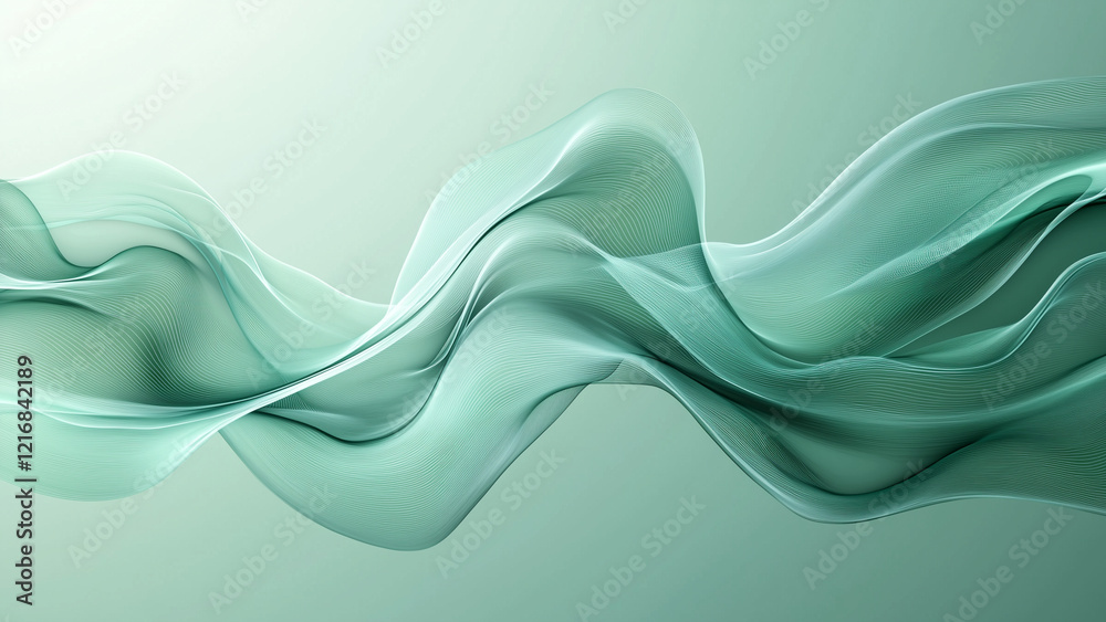 Fototapeta premium Simple modern elegant wave pattern line art mint green gradient
