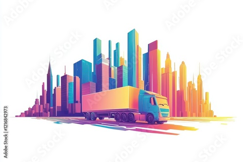 Colorful 3D Cargo Truck in Urban Landscape