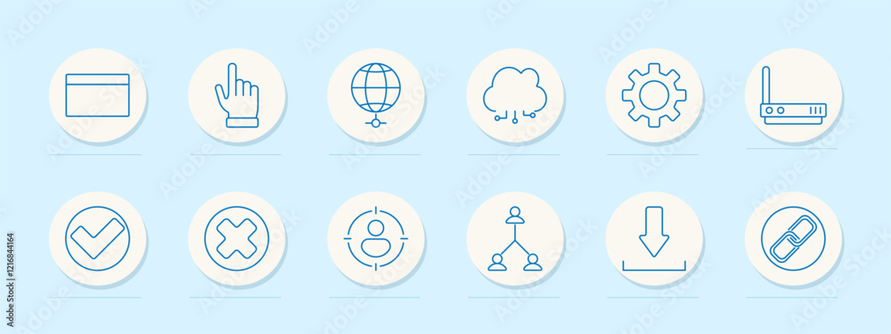 Internet set icon. Web page, hand gesture, globe, cloud computing, settings, router, approval, rejection, hierarchy, download, link Internet set icon. Web page, hand gesture, globe, cloud computing, settings, router, approval, rejection, hierarchy, download, link