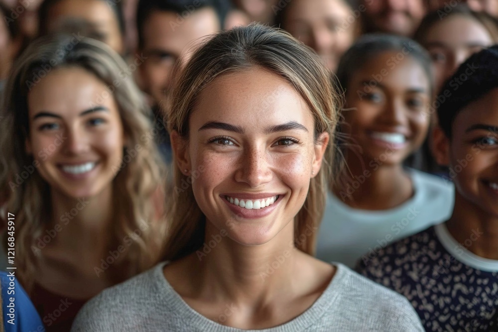 Smiling diverse group of young people during a joyful event in a warm indoor setting Smiling diverse group of young people during a joyful event in a warm indoor setting