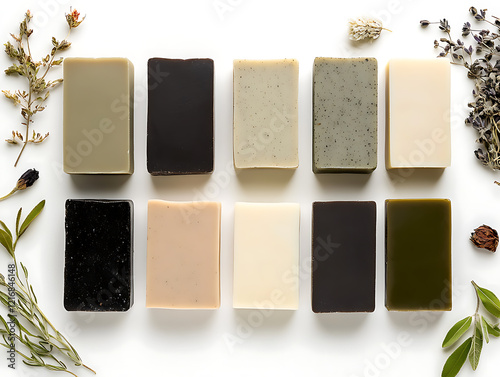 Eco herbal soap with flowers and natural ingredients photo