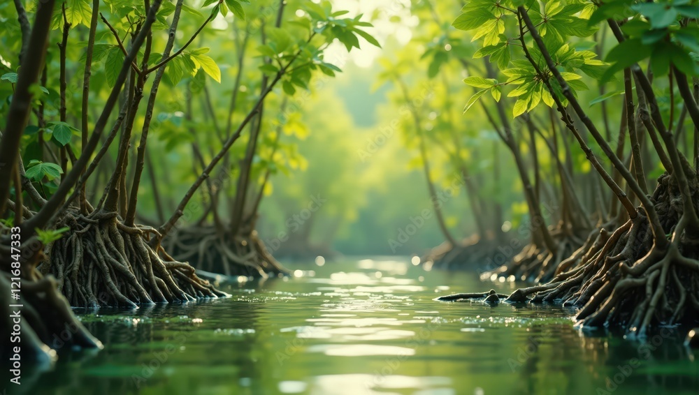Mangrove Trees and Exposed Roots in Calm Water Mangrove Trees and Exposed Roots in Calm Water