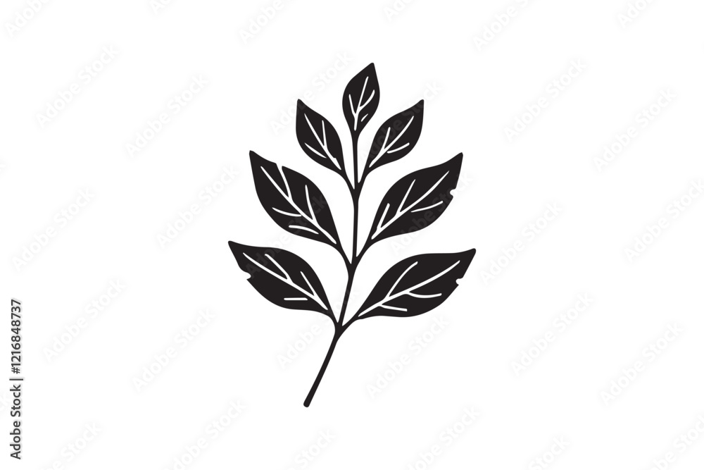 Fototapeta premium simple and subtle fall leaf vector silhouette black and white, set against a white background.