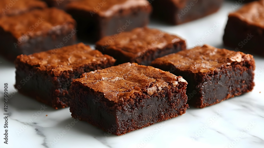 A Closeup of Delicious Chocolate Brownies on a Marble Surface A Closeup of Delicious Chocolate Brownies on a Marble Surface