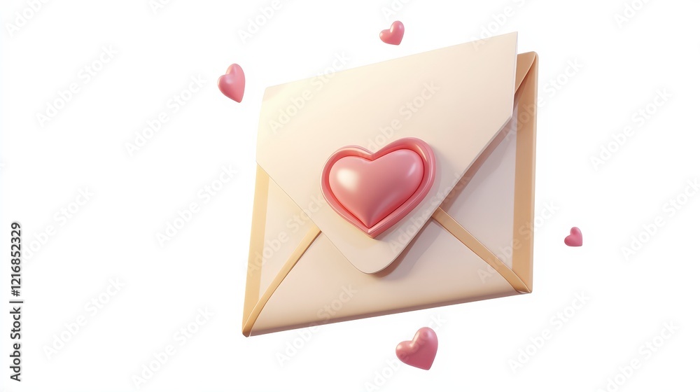 Love Letter Envelope with Heart Seal and Floating Hearts Elements Love Letter Envelope with Heart Seal and Floating Hearts Elements