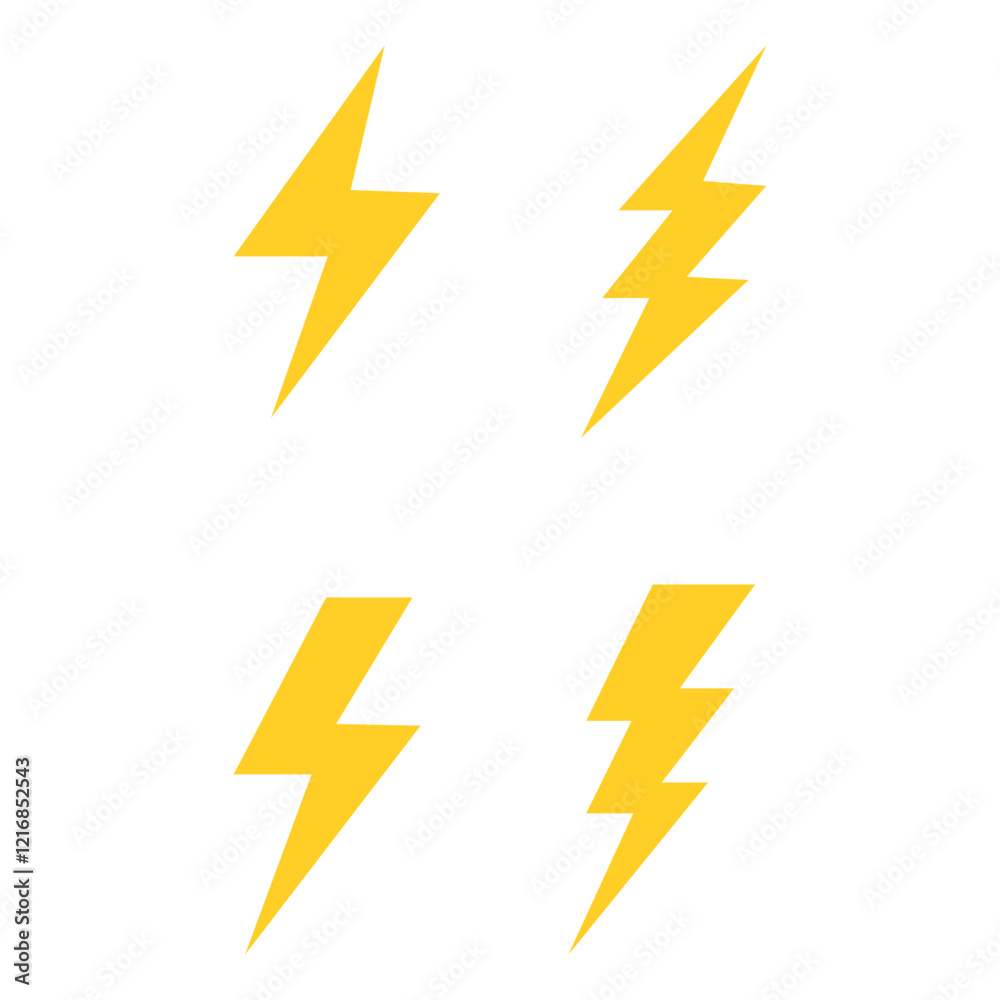 Lightning electric thunder bolt icon set, power -lightning icon vector set, energy, electricity, power icons, yellow thunder icon set isolated on white background. Lightning electric thunder bolt icon set, power -lightning icon vector set, energy, electricity, power icons, yellow thunder icon set isolated on white background.