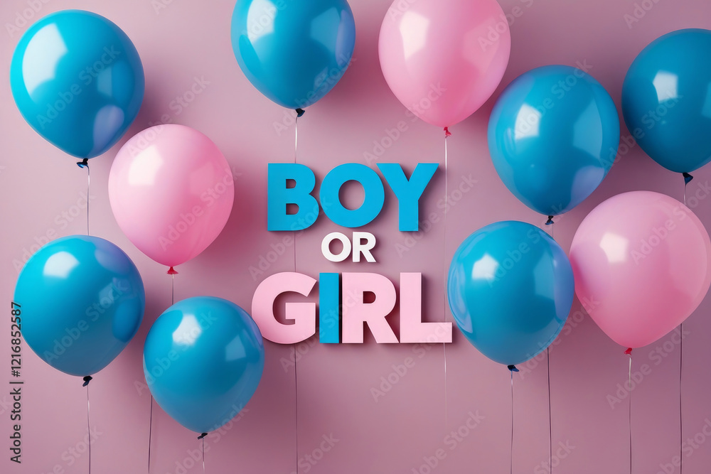 Gender reveal party. Boy or girl reveal party with pink and blue balloons and inscription boy or girl. AI generated Gender reveal party. Boy or girl reveal party with pink and blue balloons and inscription boy or girl. AI generated