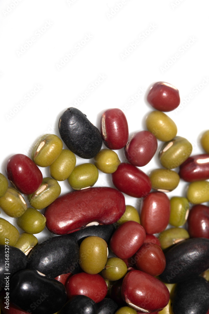 A Close Up of Dried Mixed Beans and Pulses on a White Background A Close Up of Dried Mixed Beans and Pulses on a White Background