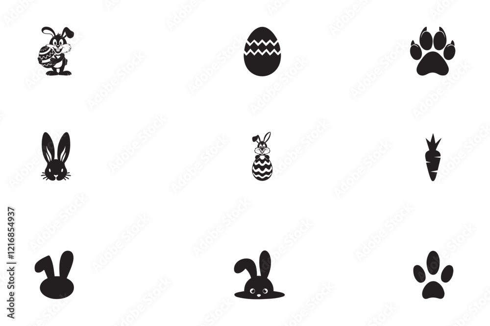 Fototapeta premium Bunny silhouette vector set.Easter silhouette items .Easter icons 