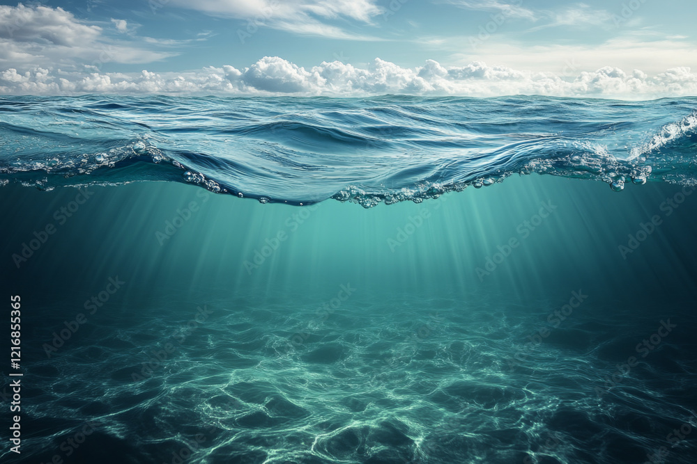 Fototapeta premium Crystal clear ocean water with gentle waves under a bright sky