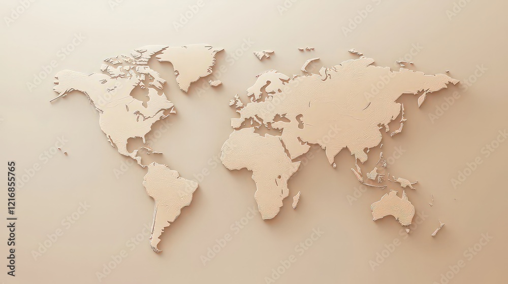 Paper with a world map. World map on a pastel background. Paper with a world map. World map on a pastel background.
