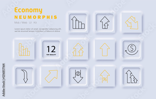 Economy set icon. Financial growth, decline, stock market trends, investment, currency exchange, percentage, business analysis, profit, trade, savings, statistics, forecasting