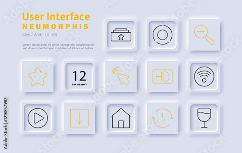 User interface set icon. Favorites, downloads, navigation, home, media controls, search, high definition, system settings, time management, connectivity