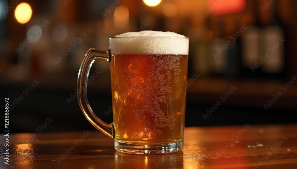 Golden Beer in a Mug: Warm Bar Atmosphere Golden Beer in a Mug: Warm Bar Atmosphere