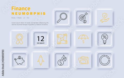 Finance set icon. Investment, financial planning, savings, risk management, budget, money growth, banking, market analysis, security, economy