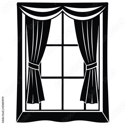 Silhouette aesthetic window with curtain black color only