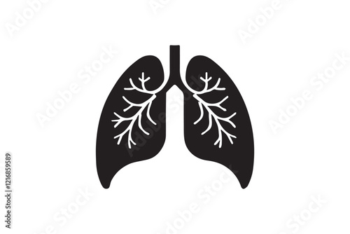 simple and subtle vector silhouette of lung in black and white, set against a white background. 