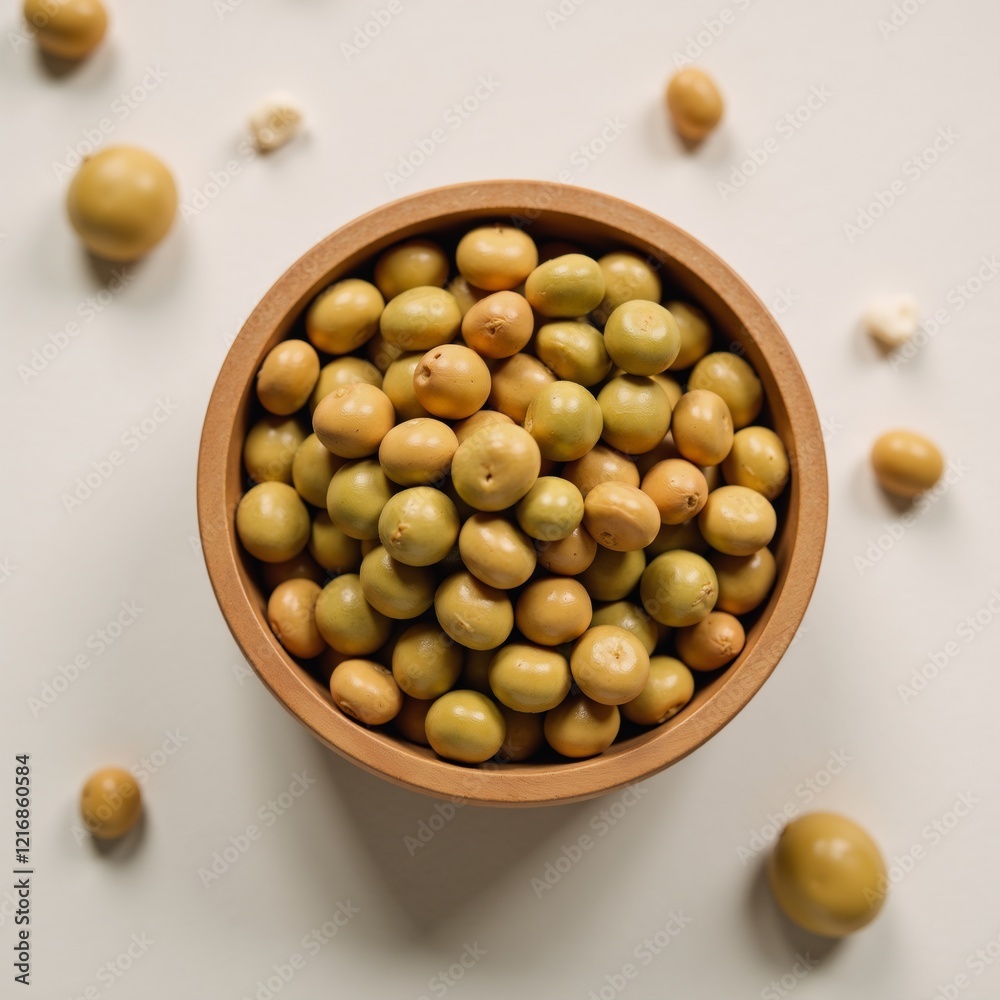 Close-up of organically sourced dried pea ingredients in a rustic wooden bowl Close-up of organically sourced dried pea ingredients in a rustic wooden bowl