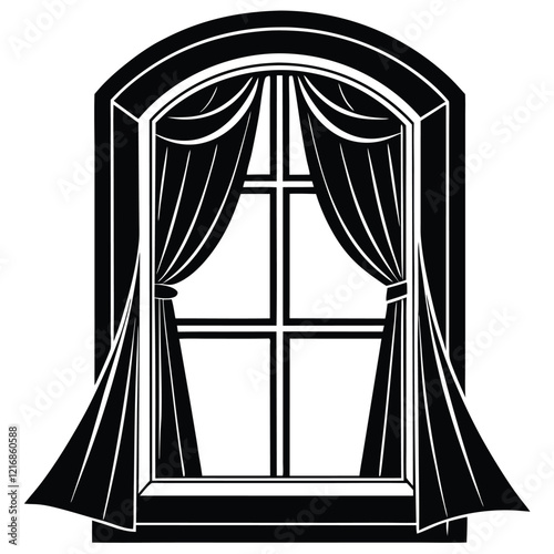 Silhouette aesthetic window with curtain black color only