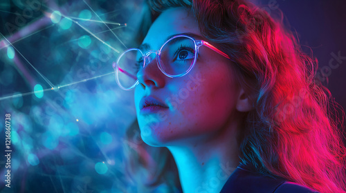 Woman with Glasses in Digital Environment

 photo