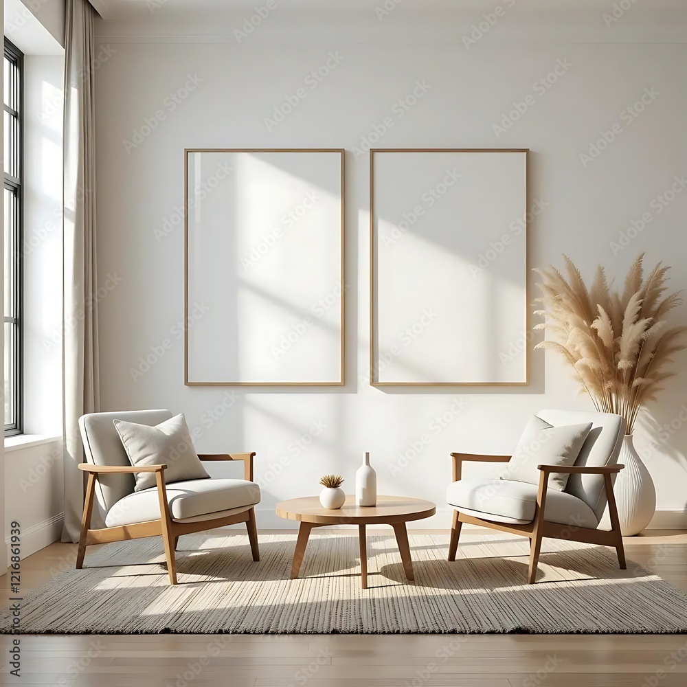 3D Frame Mockup, ISO A Paper Size Poster on Living Room Wall | Modern Interior Design, Interior mockup with house background. 3d render 3D Frame Mockup, ISO A Paper Size Poster on Living Room Wall | Modern Interior Design, Interior mockup with house background. 3d render