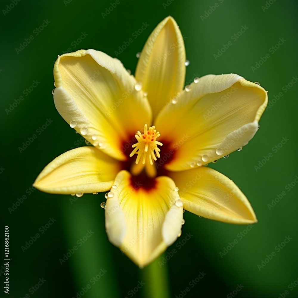Fototapeta premium Close-up flor amarilla y granate abierta con gotas de agua