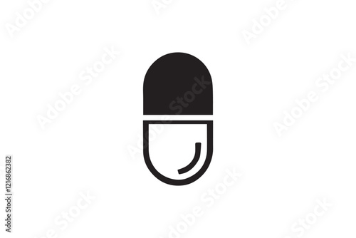 simple and subtle vector silhouette of medicine pill in black and white, set against a white background. 