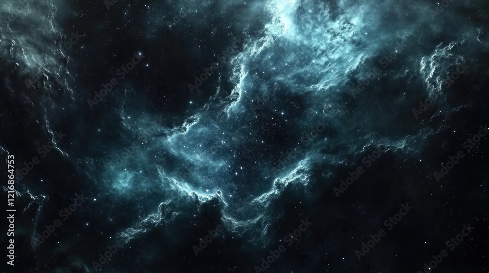 A cosmic scene depicting swirling clouds and stars in a dark, expansive universe. A cosmic scene depicting swirling clouds and stars in a dark, expansive universe.