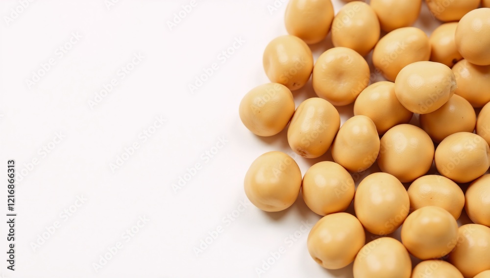 Isolated chickpeas showcase an asymmetrically-shaped pure and protein-rich array against a white background Isolated chickpeas showcase an asymmetrically-shaped pure and protein-rich array against a white background