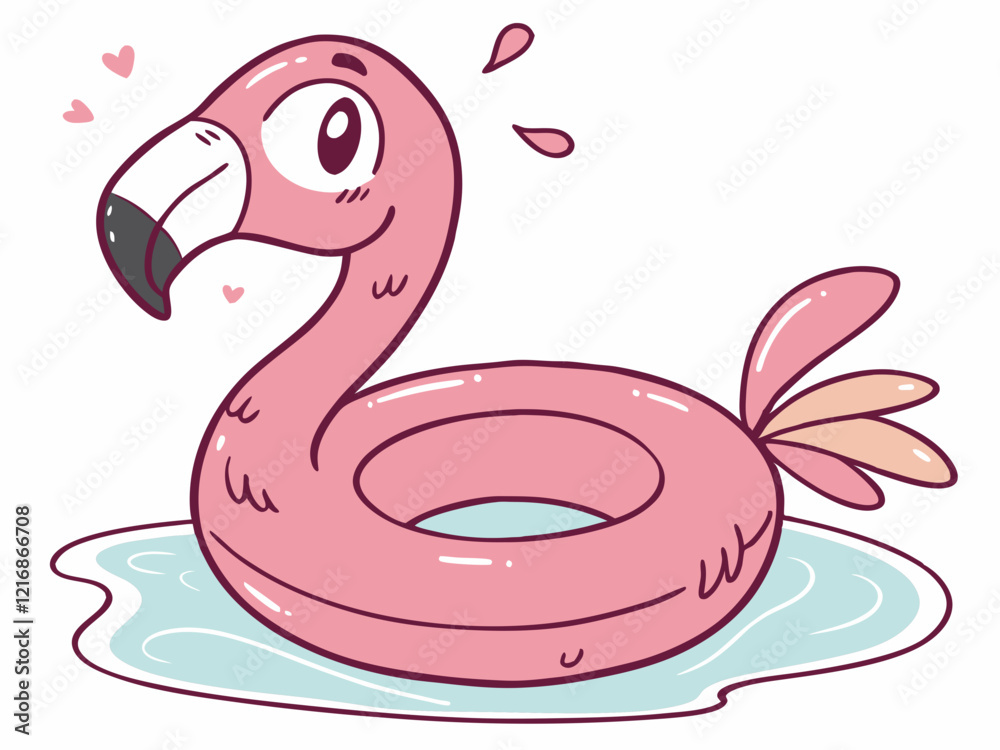Fototapeta premium Pink Flamingo Shaped Inflatable Rubber Ring Cartoon Illustration. Pink Flamingo Inflatable Illustration: Fun Cartoon Pool Float Design for Summer Vibes.